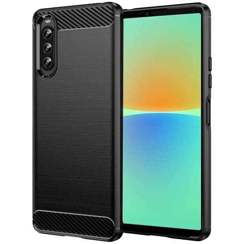 Folmecket Sony Xperia 10 IV Hülle, Karbonfaser, Kratzfest, stoßdämpfend, weiche TPU-Gummi-Schutzhülle für Sony Xperia 10 IV 6,0 Zoll, schwarz