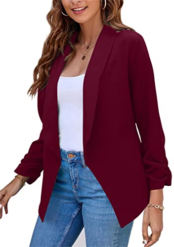 WIWIQS Women's Long Sleeve Open Front Office Blazer Business Lightweight Solid Color Blazers Dressy Casual Lapel Suit Jackets2