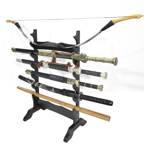Espositore Da Parete In Bambù Per Spade – 3 Livelli, Supporto Per Katana, Wakizashi E Tanto – Facile Da Installare, Con Gancio Imbottito In Velluto