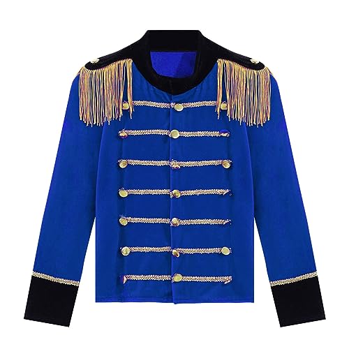 Kids Boys Drum Majorette Honor Guard Uniform Long Sleeve Tassels Gold Braid Trim Jacket Tops