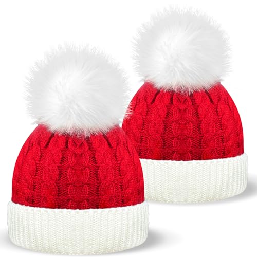 Christmas Baby Santa Hat, Xmas Knit Baby Beanie Hat with Pom Keep Warm for Children Toddler : 0 to 3 Years Old(Red)