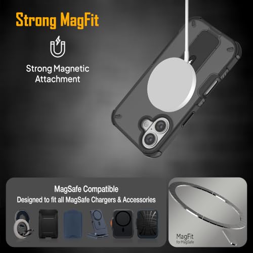 Image of ZAP CASE Matte Kickstand Case for iPhone 16 | Magsafe Compatible | Premium Polycarbonate Back + Flexible TPU Bumper | Foldable Stand | Military-Grade Drop Protection | Anti-Fingerprint | Black