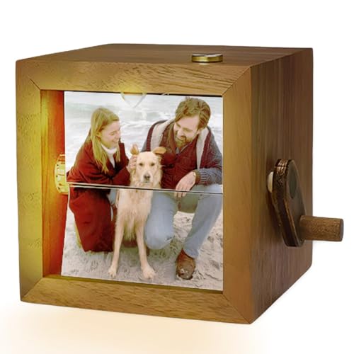 Custom Hand-Cranked Photo Flip Box - Personalized Wooden Rotating Memory