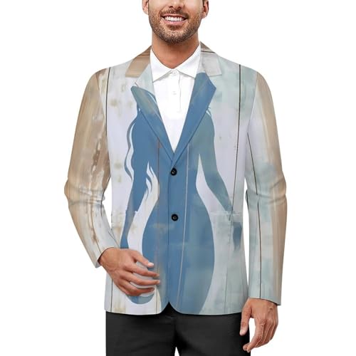 Blue Mermaid On Wood Men's Casual Blazers Slim Fit Sport Coats Blazer Two Buttons Suit Jacket for Work Party
