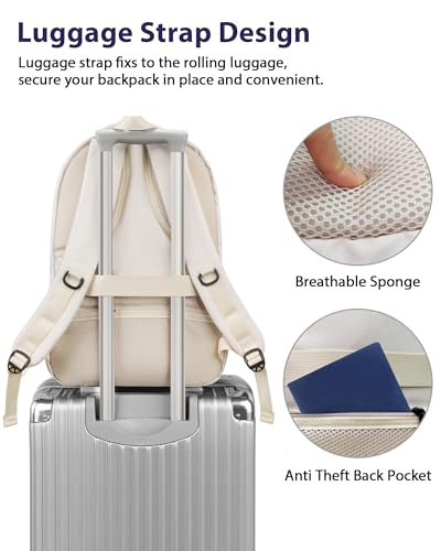 Image of MATEIN 17.3 Inch Womens Laptop Backpack, Water Resistant Work Business Backpack with Multiple Pockets Fits 17 Inch Computer Notebook, Spacious Commute Bag TSA Approved and Comfortable, Beige Brown