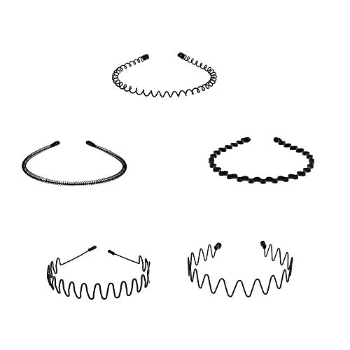 CHSG 5 Pcs Diadema De Metal Hombre Y Mujer Unisex, Negra Ondulada Flexible Antideslizante Simple Deporte Banda Cabello Peinado Pinchos Aro Pelo Accesorios Apto Para Cabello Liso, Rizado Y Ondulado Cover