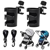 2 Stück Getränkehalter Kinderwagen,Mit 2 Haken,Kinderwagen Getränkehalter,Becherhalter Kinderwagen,Flaschenhalter Kinderwagen,Universal,Einstellbar,360-Grad-Drehung,Für Trolleys Und Rollstuhl