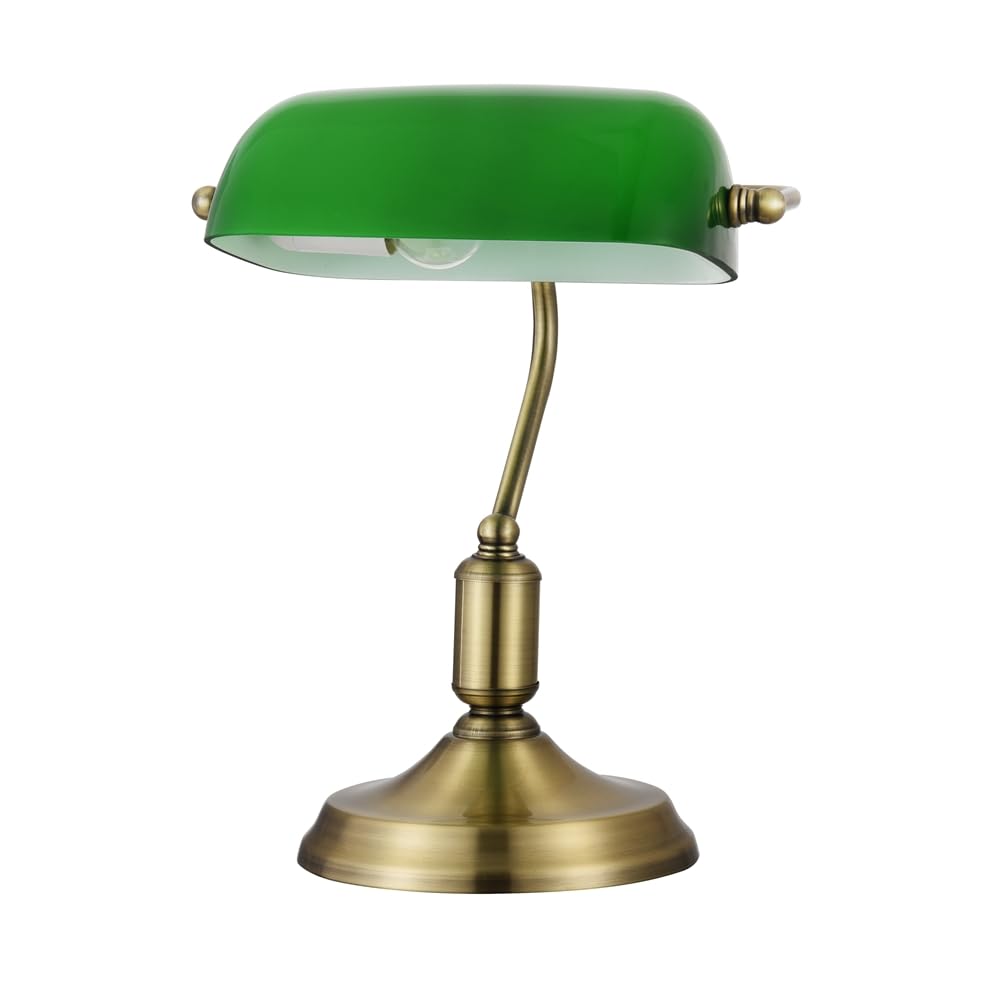 MAYTONI DECORATIVE LIGHTING Schreibtischlampe mit Metallsockel, im Banker Stil, Lampenschirm aus geblasenem Glas, grün, 1-flammig, 1 X E27 40W