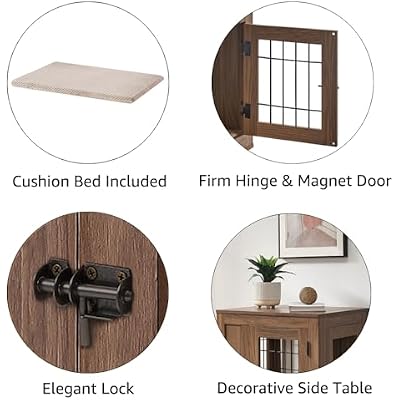 unipaws 25.5 Inch Furniture Style Dog Crate for Small Dogs, Cats, Min Pigs, Rabbit, Indoor Aesthetic Puppy Kennel, Modern Decorative Wood Wire Cage, Pretty Cute End Side Table Nightstand, Walnut