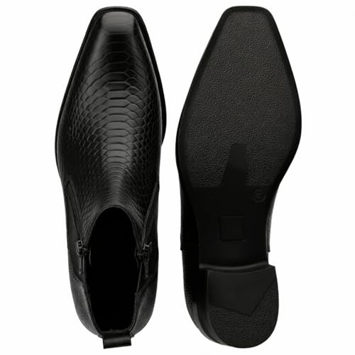 Image of Men's Chelsea Boots with Zipper closure | Croc Textured Leather | Cuban Heel | Italian Design | TPR Sole | Cushioned Insole