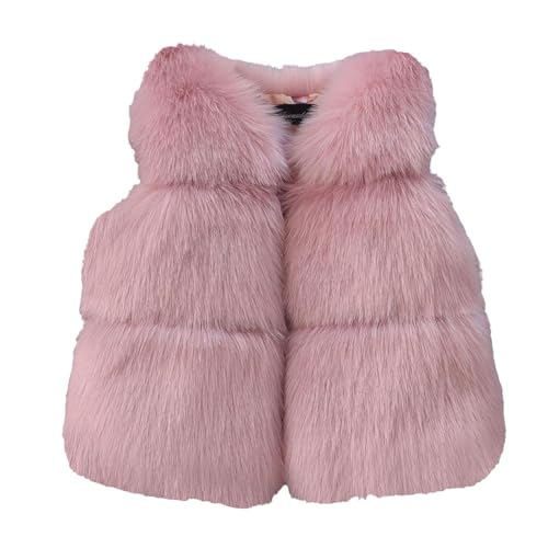 Image of Faux 𝐅𝐮𝐫 Vest for Girls Sleeveless Fuzzy Jacket Fleece Winter Warm Cropped Coats Kids (Light Pink-B, 9-10 Years)