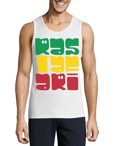 Débardeur en coton pour homme Rastafari blanc avec rayures vert jaune rouge