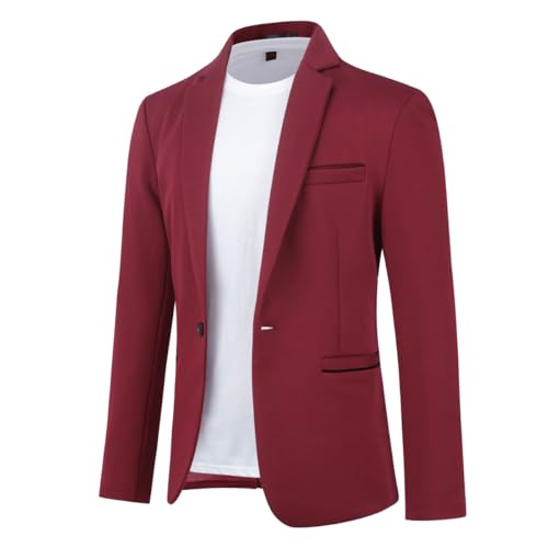 Allthemen Blazer Homme Veste de Costume Slim Fit Un Bouton Veston Blazer Homme Casual Elégant Formel pour Mariage Business Soirée Vin Rouge M