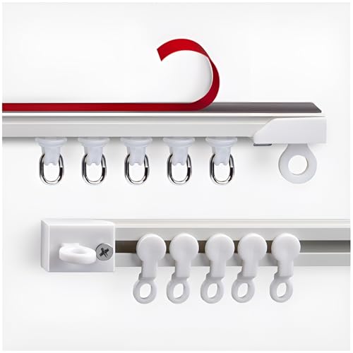 Sistema de riel de cortina autoadhesivo de aluminio de 19.7 pies, riel de cortina de montaje en techo y pared, no requiere taladrar, fácil instalación para cortinas simples (600 cm/4 x 150 cm)