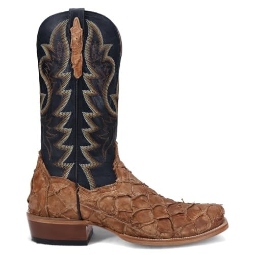 Image of Dan Post Boots Mens Riggs Pirarucu Embroidered Pull On Square Toe Dress Boots Mid Calf - Black, Brown