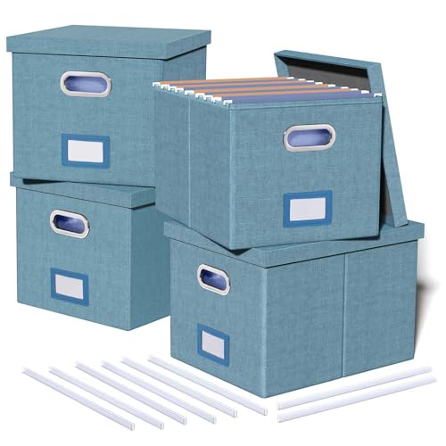 4 Pack File Storage Organizer, Document Organizer, Portable File Box with Lid, Fit for Letter/Legal File Folder Storage,Dark Blue-Box only Dark-blue 4 pack