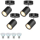 【6W 2700K Bombillas incluidas】Los foco LED interior negros Gr4tec vienen con 4 bombillas GU10 de 6W (2700K), su luz blanca cálida crea una atmósfera agradable y una iluminación ambiental en cualquier interior. Estos foco de interior consume un 90% menos de energía que las lámparas incandescentes. Tamaño de la base de las lámparas de techo: φ8cm x H2.5cm, tamaño de la pantalla: φ5.3cm x H7.3cm, tamaño de las bombillas: φ5cm x H 5.3cm.
