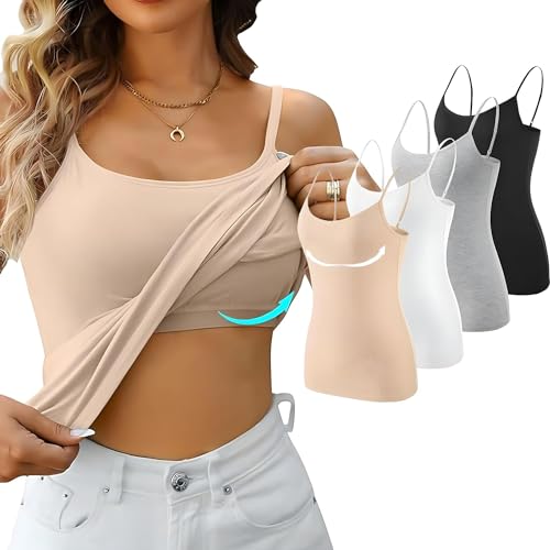Lista de Camisetas interiores deportivas para Mujer - los más vendidos. 48 SSOUILI Camisola Ajustada para Mujer 4pcs,Camisola con Sujetador Incorporado 2 En 1,Camiseta De Tirantes Mujercorrea De Hombro Ajustable,Adecuado para Ocio Diario,Yoga,Deportes
