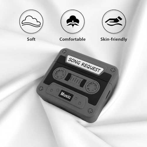 Image of Emoh Roced Case for AirPodS 4 (2024) with Keychain (ANC), Cute Cartoon Shockproof Protective Cover Compatible with Apple AirPods 4th Generation 2024 for Women and Boys (Casette Black)