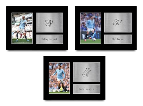 HWC Trading Haaland, Grealish & Foden Geschenke Gedrucktes Signiertes Autogramm Foto für Fußball Anhänger and Fans - A4