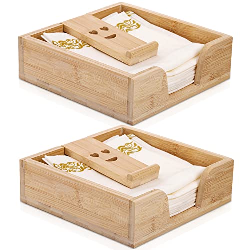 ZEAYEA 2 Pack Napkin Holder, Bamboo Napkin Holders for Table, Flat Napkin Holder for Kitchen, Counter Tops, Picnic, Restaurants, Cafe