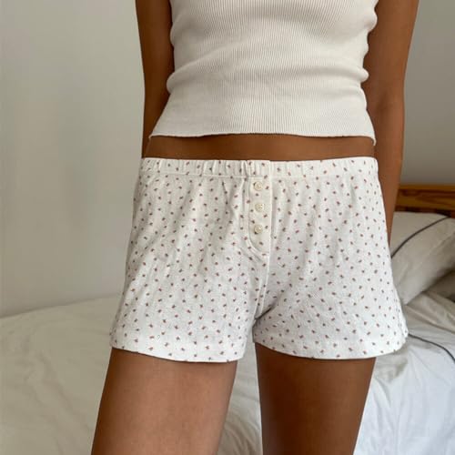 Image of Womens Y2K Pajama Shorts Low Waist Striped Floral Lounge Boxers Pj Bottoms Comfy Sleep Shorts