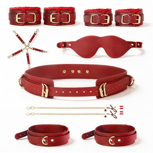 Image of Sex Bondage BDSM Kit 15PCS - Adjustable Bondage Restraints Set with Nipple Clamps, Handcuffs, Ankle & Thigh Cuffs, Waist Belt, Eyepatch, Cross Strap SM Games Adult Sex Toys for Couples Men Women