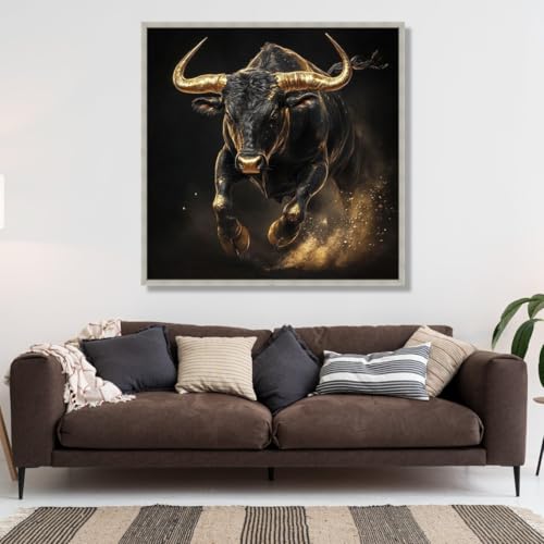 Tableau sur toile taureau doré peinture puissante de style rustique