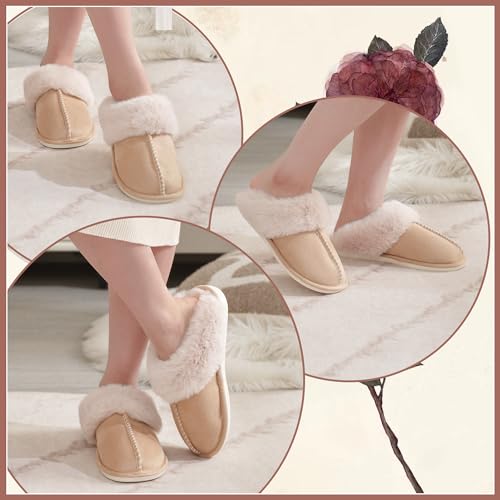 SNOWDROP Women's Memory Foam Slippers - Non-Slip Soft Warm Cozy Fluffy Fuzzy Faux Fur - Indoor Outdoor House Footwear3