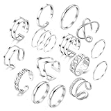 PINCHUAN 15/17 PCS Silver Knuckle Rings for Women Stainless Steel Rings Set Silver Stackable Rings Midi Ring Knuckle Rings Adjustable Knuckle Stackable Rings Midi Ring Set Silver Rings for Women Set,