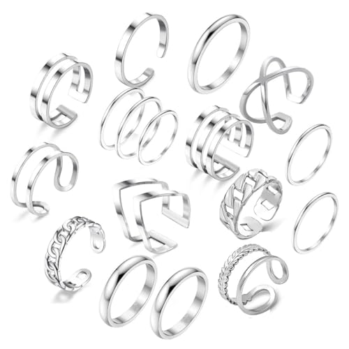 17PCS Silver Knuckle Rings for Women Stainless Steel Rings Set Midi Stackable Rings Simple Smooth Finger Rings Silver Adjustable Rings Jewelry Gift - Main Image