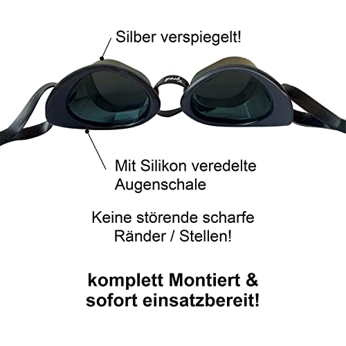 Tyron Performance Race Goggle (Anti-FoG - gold verspiegelt) | Schwimmbrille | Weiterentwicklung der Schwedenbrille mit soften Silikonrand/-Steg