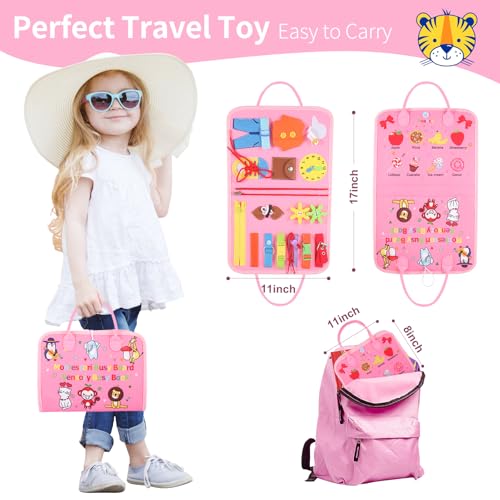 Busy Board Montessori Toys for 1 2 3 4 Year Old Toddlers Sensory Activity Busy Book for Fine Motor Skills, Airplane Car Travel Essentials for Girls