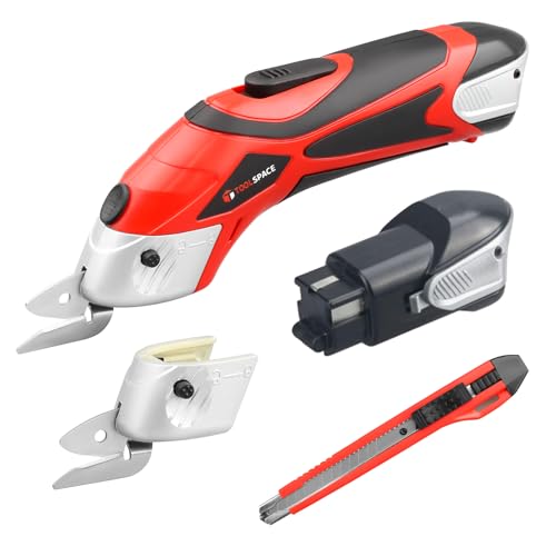 Image of Cordless Electric Scissors with Two Blades, TOOLSPACE Electric Cardboard Cutter Fabric Scissors for Cutting Fabric, 4V Lithium-Ion 2 Pcs Rechargeable Battery, Easy Carry and Fast Charging