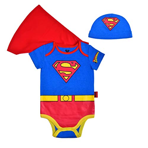 Superman Boy's Short Sleeve Creeper with Cap, Superhero for Baby, Gray, Size 3M Superman Boy's Short Sleeve Creeper with Cap, Superhero for Baby, Gray, Size 3M