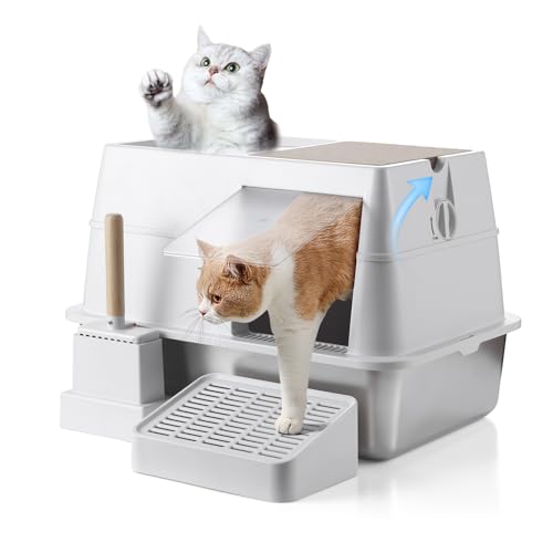 Arenero cubierto para gatos HFAM acero inoxidable grande blanco miniatura 1