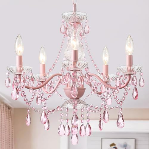 AMZASA Lustre rosa cristal moderno, sem cristal acrílico, luz pen...