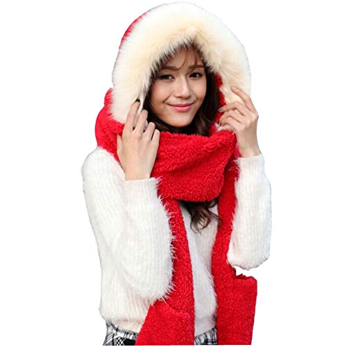 Lucky Beth Winter Warm Women Hoodie Hat/Scarf/Gloves Set Soft Plush Thick Warm Hat