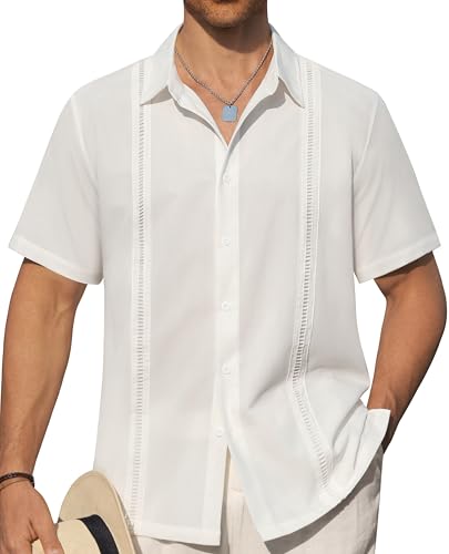 Alimens & Gentle Mens Cuban Guayabera Shirts Short Sleeve Button Down Shirts for Men Summer Beach Wedding