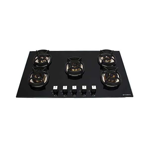 Faber Mild Steel Hobtop Nexus Ht905 Crs Br Ci 5 Brass Burner Auto Electric Ignition Glass Top (Black)