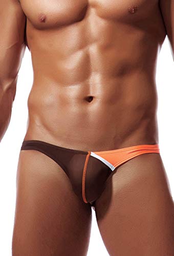 Newsywell Men's Ice Silk Bulge Stretchy Bikini Nylon Breathable Low Rise Pouch Briefs Underwear Coffee X-Large