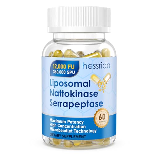 hessrida Nattokinase 12,000 FU Serrapeptase 360,000 SPU Supplement, Enriched with Super Enzymes, Nutrient Blend & Inulin for Circulation, Digestion & Gut Support, 60 Capsules