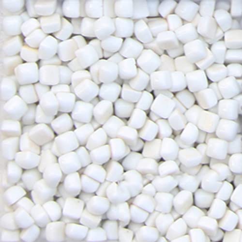 640 Stück, 100 g, Mosaikfliesen-Zubehör für Bastelarbeiten, Teller, Bilderrahmen, Blumentöpfe, handgefertigter Schmuck - 0,48 x 0,48 cm, quadratische Jadeglas-dekorative Fliesen (weiß) Cover