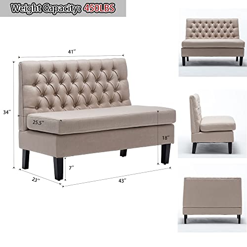 Tongli Modern Settee Bench Banquette Loveseat Sofa Button Tufted Fabric Sofa Couch Ding Bench Chair 2-Seater #TOP3