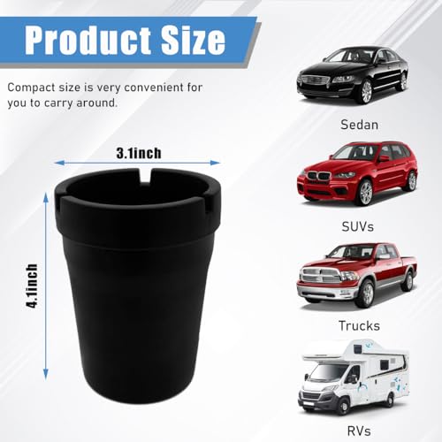 Ohleats Car Ashtray, Smokeless Smellproof Windproof Self-Extinguishing Auto Ashtray, Portable Mini Vehicle Cigarette Trash Can Fits Most Cup Holder for Home Office, Car Accessories (Black) - Thumbnail 2