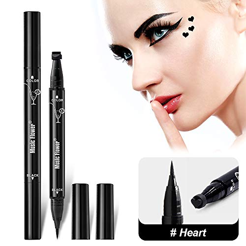 Vanelc 1 Pcs Eyeliner Stamp,Double-Headed Seal Black Eyeliner Heart Seal Eyeliner 2-in-1 Waterproof Smudgeproof Long Lasting Eyes Make kit with Eyeliner Pen (Heart)