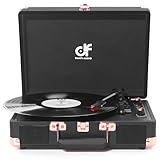 Record Player with Built-in 2 Speakers Vintage 3-Speed Portable Bluetooth Suitcase Vinyl LP Turntable Player with USB Recording MP3 Converter RCA/AUX/Headphone Out Black & Rose Gold