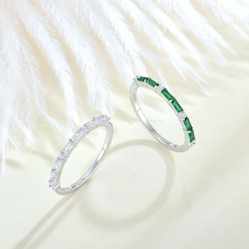 STARCHENIE 925 Sterling Silver Thin Eternity Ring for Women Half Baguette Band Birthstone Stackable Rings Size 5-104