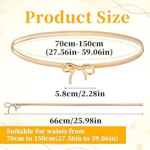 Gold Metal Belts for Women With Bow-Knot Elastic Skinny Waist Belt Adjustable Stretchy Bow Metal Chain Waistband Thin Versatile Stretch Chain Belt With Bow-Knot For Women Dresses Jeans Shirt2