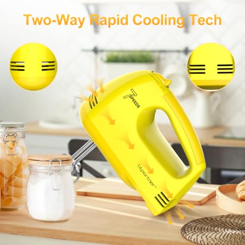 Image of LILPARTNER Hand Mixer Electric, Ultra Power Kitchen Hand Mixer With 7-Speed & 5 Stainless Steel Accessories for Whipping Dough, Cream, Cake, Dishwasher Safe, Light Yellow